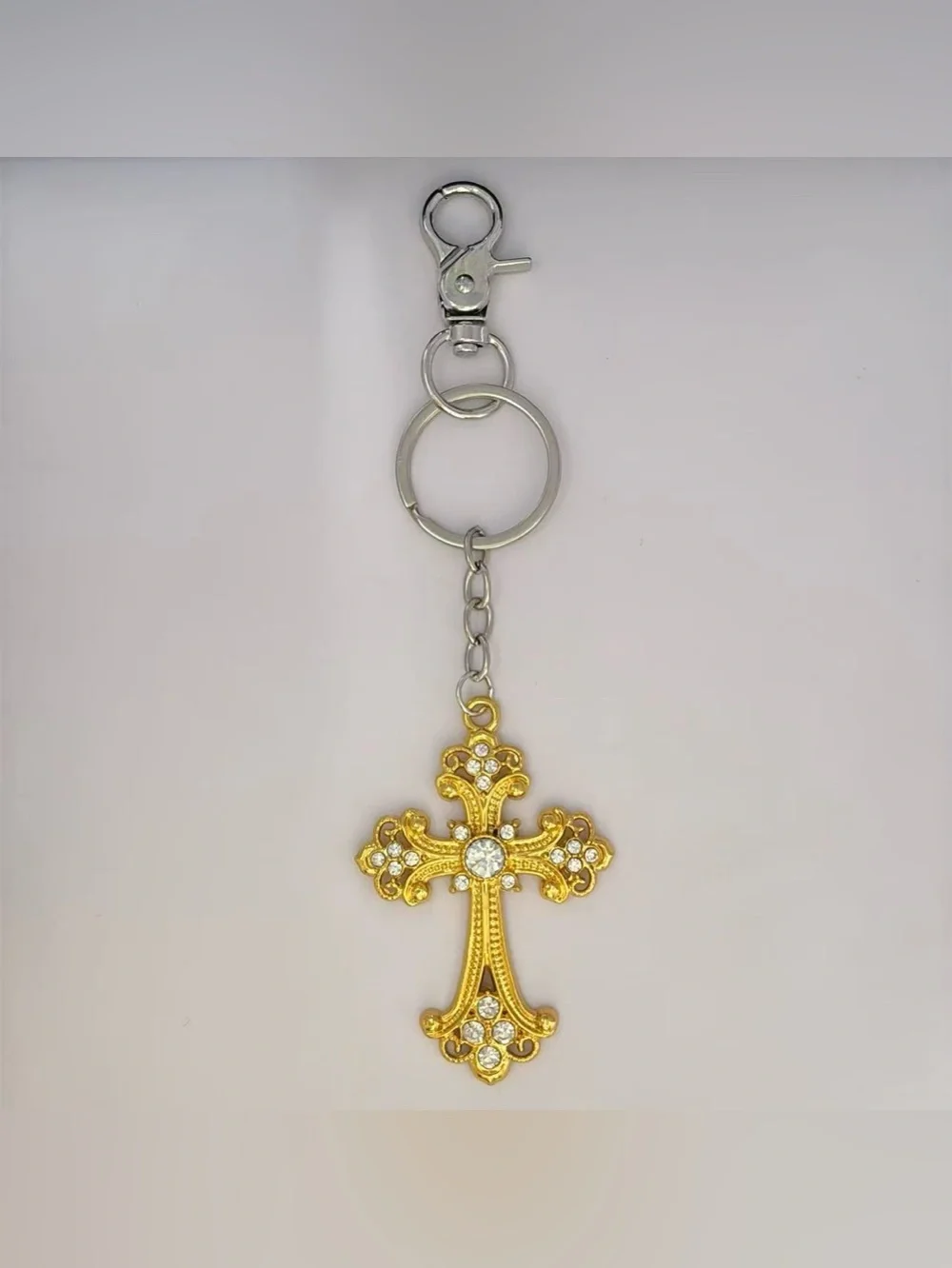 CZ Cross Keychain Charm for Men Women Car Keychain Key Ring Bag Charm